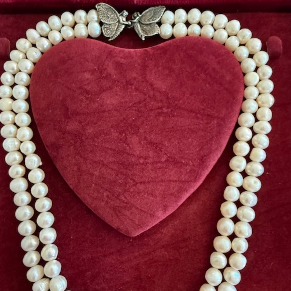 vintage pearl choker with sterling fairy clasp